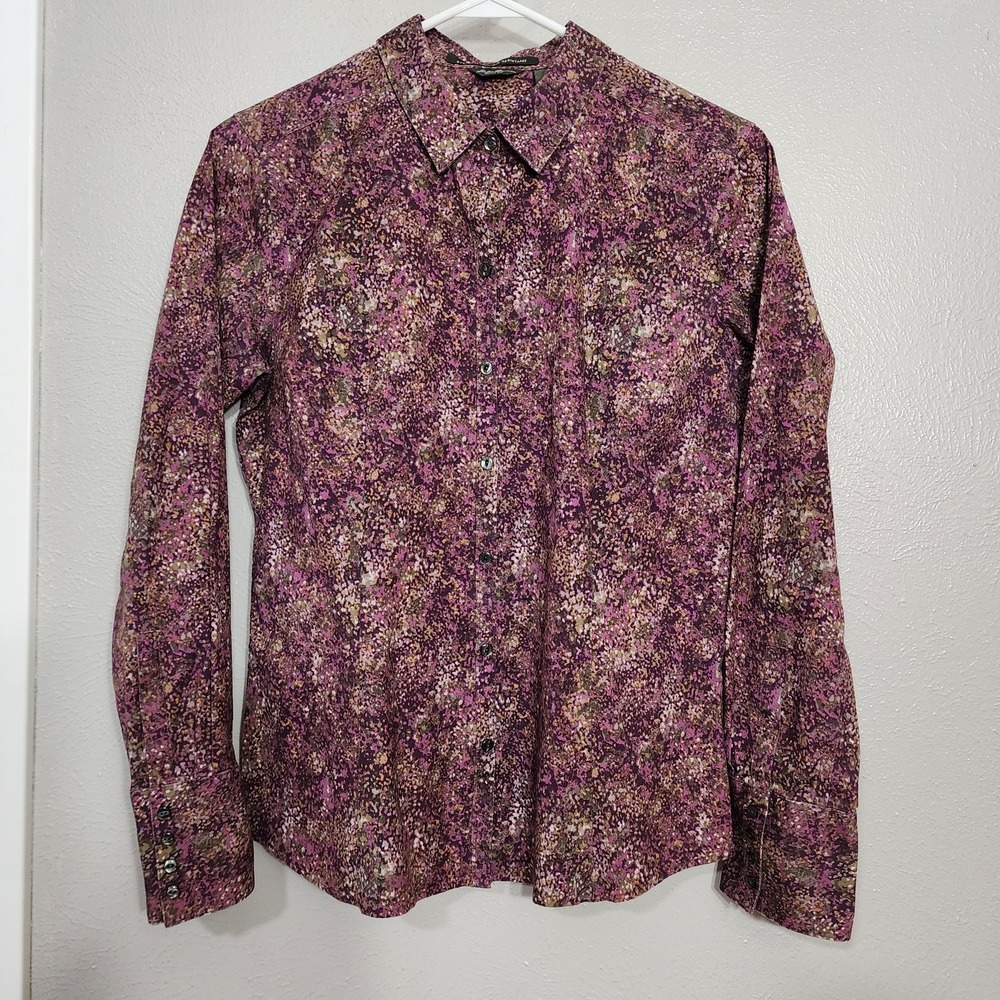 Eddie Bauer Shirt Women's Medium Abstract Geometric Button Down Blouse Purple‎